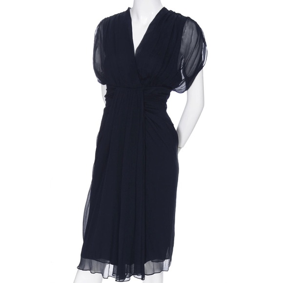 DIANE VON FURSTENBERG SILK CHIFFON DRESS NAVY BLUE GRECIAN DRAPING nwot sz 8 - Picture 10 of 12